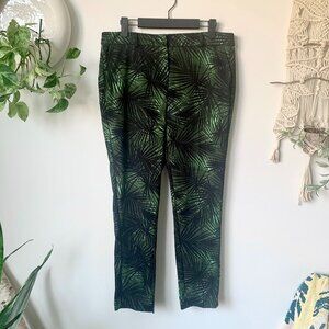 Dorothy Perkins Green Black Leaf Print Slim Trouser Dress Pants Resort Casual
